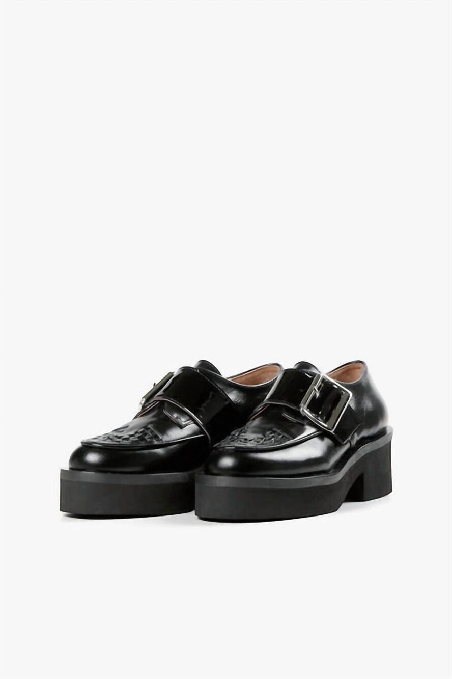NEW ALL BLACK women's woven solid luggs shoes in black leather